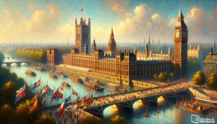 DALL·E 2024-02-01 19.29.20 - A majestic view of the Westminster Palace in London, with the iconic Big Ben towering over the River Thames. The scene is bustling with activity, symb.png