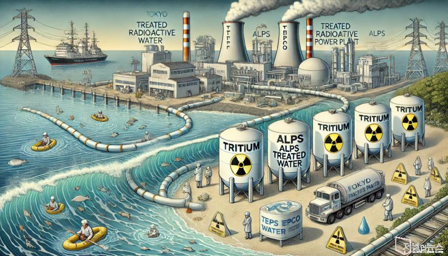DALL·E 2024-06-28 13.03.32 - An illustration showing the process of Tokyo Electric Power Company (TEPCO) releasing treated radioactive water from Fukushima Daiichi Nuclear Power P.jpg